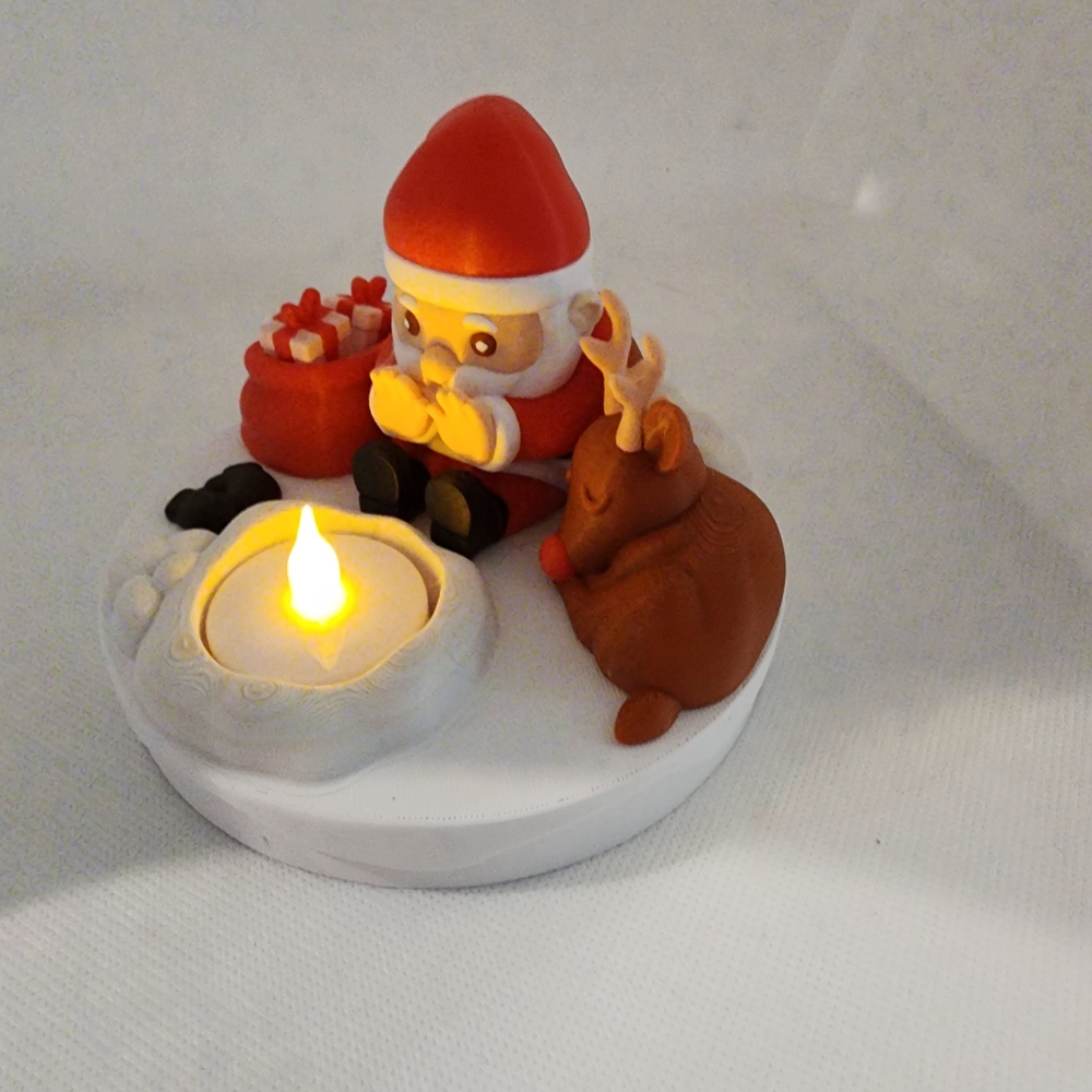 Santa and Rudolph LED Candle Holder